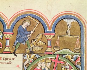 September: Getreide dreschen, aus dem Psalter der St. Elisabeth