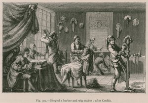 Laden eines Barbiers und Perückenmachers (nach Cochin) von French School