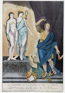 Zeitalter der Aufklärung: „Der Triumph der Vernunft und Wahrheit“: unter der Figur von Jean Jacques Rousseau entdeckt die Philosophie dem Universum Vernunft und Wahrheit, verhüllt durch Irrtum und Lüge, dargestellt durch einen Drachen und die Attribute des