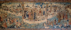Belagerung von Dijon durch die Schweizer am 7.09.1513, Wandteppich von Tournai, Musée des Beaux Arts de Dijon.