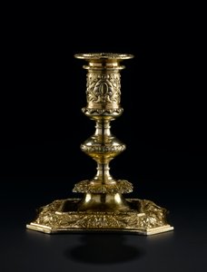 Silbervergoldeter Kerzenhalter mit abnehmbarem Düsenstück aus dem Lennoxlove-Toilettenset, im Besitz von Frances Teresa Stewart, Herzogin von Richmond und Lennox: Französisch, Paris, von Pierre Masse, 1661 - 1662
