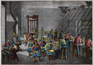 Silberwarenwerkstatt in Frankreich im 19. Jahrhundert. Gravur von 1885 in 