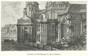 Grabstätte des Kaisers Karl der Große, Aachener Dom, Deutschland (Stich) von French School
