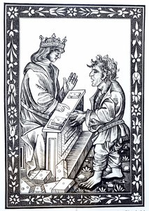 Salomon und Marcoul, Illustration aus Wissenschaft und Literatur im Mittelalter und der Renaissance, geschrieben und graviert von Paul Lacroix, 1878