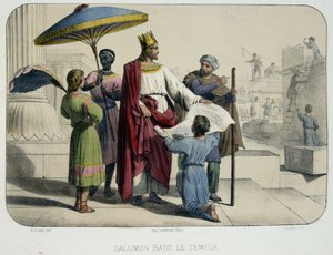Salomo baute den Tempel (die Baustelle im Hintergrund) von French School