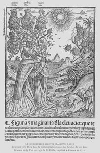 Spanischer Philosoph und Franziskanertertiar Ramon Llull in Kontemplation, alle Fähigkeiten seiner Seele auf Gott richtend von French School
