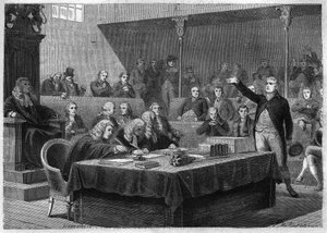 Rede von Abgeordneten Fox im Parlament von England über den Einmarsch Frankreichs in die Schweiz, November 1802 - Gravur aus „Histoire du Consulate et de l