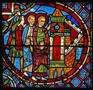 Die Heiligen Simon und Judas werden von einem Wächter ins Gefängnis geführt