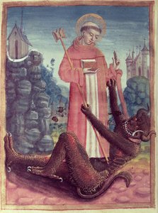 St. Bernhard von Menthon (923-1008) Überwindet einen Dämon, aus einem Stundenbuch, 1490