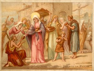 Die heilige Genoveva rettet Paris vor der Hungersnot, 465 von French School