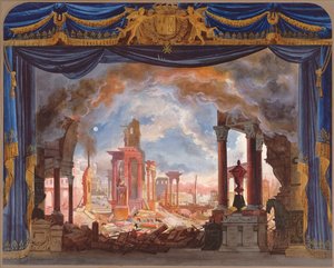 Bühnenbild für den 3. Akt von Le Siège de Corinthe von Rossini von French School