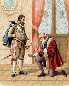 Steh auf, mein Freund, deine Feinde werden sagen, dass ich dir vergebe, sagte König Heinrich IV. zu Maximilian von Béthune (Herzog von Sully) (1559-1641) im Jahr 1598, der nach einer lebhaften Diskussion niedergekniet war. von French School