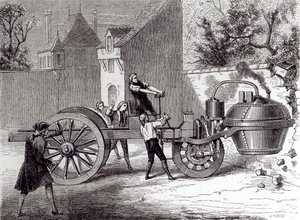 Dampfwagen, erfunden von Nicolas Joseph Cugnot (1725-1804) im Jahr 1771, 1886 von French School