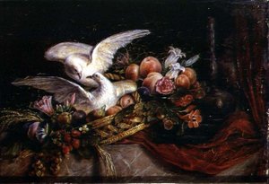 Stillleben mit zwei weißen Tauben, ca. 1840 von French School
