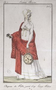 Strohhut mit einem Band, Modeplatte aus Costumes Parisiens, 1799 von French School