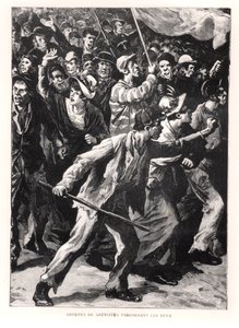 Streikende demonstrieren auf den Straßen von Chicago während der Pullman-Unruhen von 1894, um 1895 von French School
