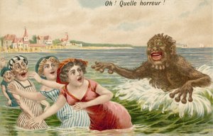 Schwimmer von einem Seeungeheuer verfolgt von French School