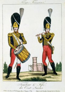 Schweizer Garde, Trommler und Pfeifenspieler, um 1790