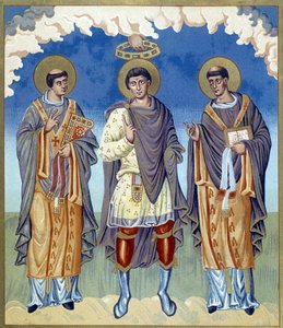 Symbolische Krönung eines französischen Prinzen umgeben von Geistlichen. Illustration aus 