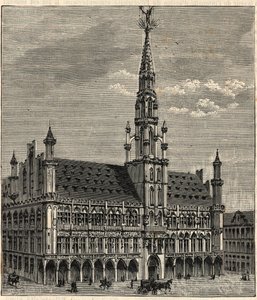 System von Blitzableitern am Rathaus von Brüssel im 19. Jahrhundert - Gravur in „Wissenschaften für alle - Populäre Physik und Chemie“ von Alexis Clerc - Ende 19. Jahrhundert - Private Sammlung von French School