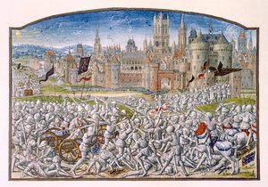 T.2 fol.287 Sieg der Einwohner von Gent unter der Führung von Philipp van Artevelde vor Brügge im Jahr 1381, aus Froissarts Chronik, 1472