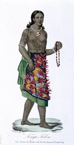 Tätowierte Frau aus Tonga-Tabou - in „Bibliotheque universelle des voyages“ von Albert-Montémont, ed. Armand-Aubrée, Bd. 17 von French School