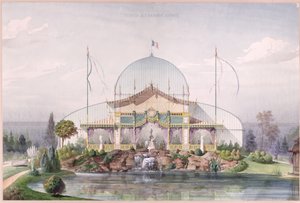 Zelt und großes Gewächshaus im Garten der Weltausstellung in Paris 1867