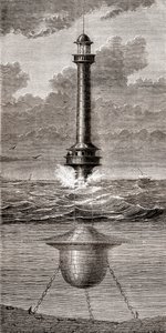 Der schwimmende Leuchtturm aus dem 19. Jahrhundert am Eingang zum Hafen von Liverpool, England, aus 