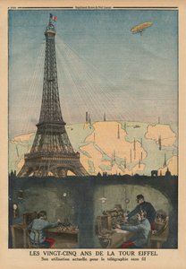 Das 25. Jubiläum des Eiffelturms, jetzt genutzt für die drahtlose Telegrafie, Rückseitencover-Illustration aus 