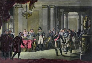 Die Abdankung Napoleons in Fontainebleau im April 1814.