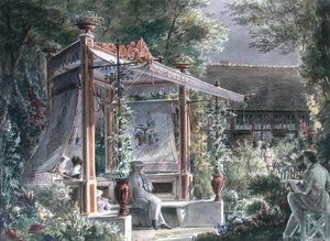 Der Architekt Jacques Ignace Hittorff (1792-1867) in seinem Garten in Paris von French School