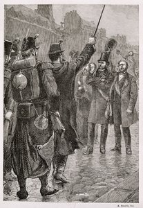 Die Verhaftung von Victor Schoelcher (1804-93) an der Barrikade Saint-Antoine, 4. Dezember 1851 von French School