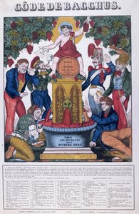 Der Bacchus-Code, alle unangenehmen Menschen sind Wassertrinker, Karikatur über Alkoholismus, Imagerie de Metz, um 1840