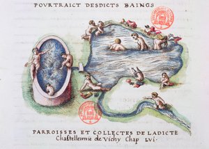 Die Bäder von Vichy, aus Generale Description du Bourbonnais von Nicolas de Nicolay (1517-83) 1569 von French School