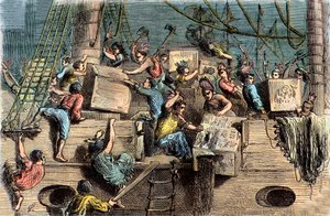 Die Boston Tea Party, 6. Dezember 1773 von French School