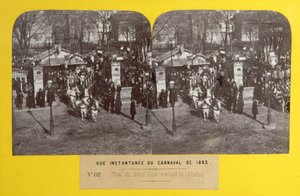 Der Karneval von 1863 in Paris, der fette Ochsenwagen verlässt den Schlachthof, stereoskopische Ansicht, 1863 von French School