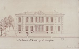 Das Schloss de la Piscine, in der Nähe von Montpellier, gezeichnet von Monsieur de Cenani von French School