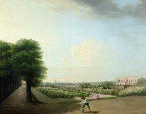 Der Bau des Place Louis XV vom Garten des Hotel de Resnel von French School