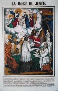 Der Tod des gerechten Mannes und der Engel, der ihn in den Himmel bringt, Mitte des 19. Jahrhunderts von French School