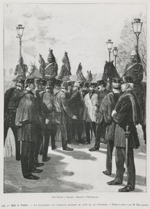 Die Delegation der Gewerkschaften an der Pont de la Concorde während der Demonstration zum 1. Mai in Paris, 1. Mai 1890, graviert von L. Moulignie
