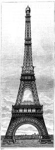 Der Eiffelturm, 300 Meter hoher Turm für die Weltausstellung 1889 in Paris, von Ingenieur und Industriellen Gustave Eiffel. Gravur in „La Nature. Revue des sciences et de ses applications aux arts et à l