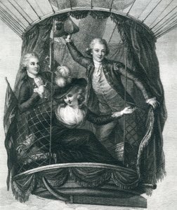 Der erste Ballonaufstieg in England, 15. September 1784, aus Wunderbare Ballonaufstiege oder die Eroberung des Himmels, von Fulgence Marion, veröffentlicht ca. 1870 von French School