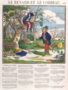 Der Fuchs und die Krähe, ca. 1840 (farbige Gravur) von French School