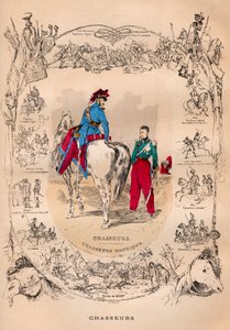 Die französische Armee unter der Herrschaft von Louis Philippe von 1830 bis 1848 - Jäger und Jäger von Afrika - Gravur von 1882 in „Histoire de dix ans: 1830-1840“ Louis-Blanc (1811-1882) von French School