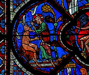Das Fenster des barmherzigen Samariters: Gott erschafft Adam von French School