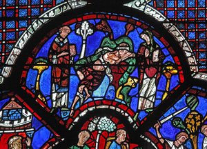 Das Fenster des barmherzigen Samariters: Ein Priester und ein Levit gehen vorbei