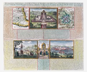 Der Große Tempel, Karten von Mexiko und seiner Umgebung (farbige Gravur) von French School
