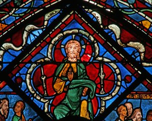 Das Joseph-Fenster: Christus in einem Vierpass, der Segen gibt von French School