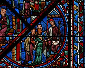 Das Joseph-Fenster: Potiphars Frau beschuldigt Joseph vor ihrem Mann und Zeugen