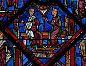 Das Joseph-Fenster: Potiphars Frau versucht, Joseph zu verführen von French School